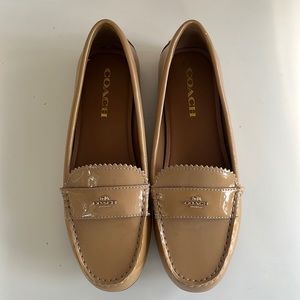 Coach Woman’s Odette Loafers in Glossy Patent Tan Leather